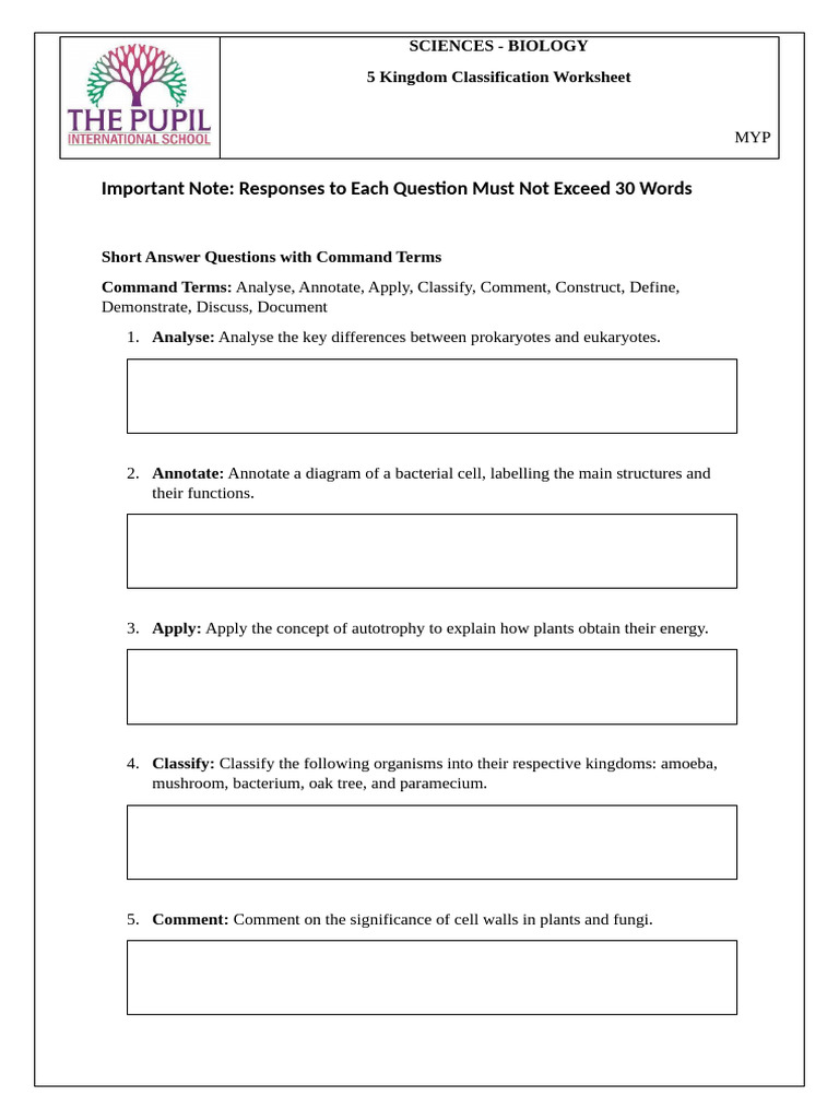 LE 1 5 Kingdom Classification Worksheet Form 7 Biology | PDF, image size:768x1024