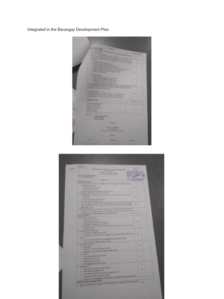 Integrated in The Barangay Development Plan | PDF