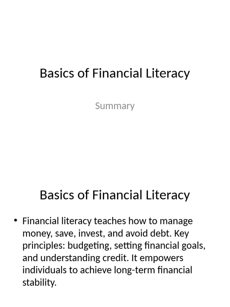 Basics of Financial Literacy | PDF