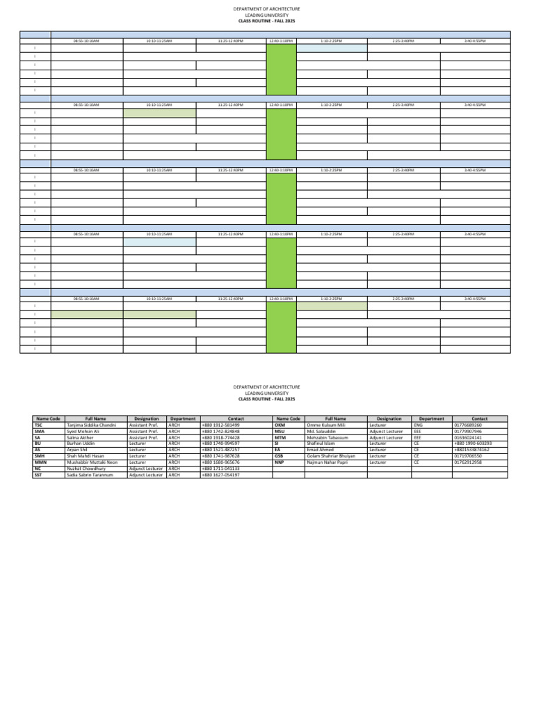 Fall 2025 Architecture Class Schedule | PDF | The Arts