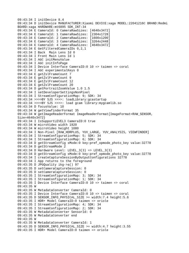 Xiaomi Redmi Camera Initialization Log | PDF | Computing