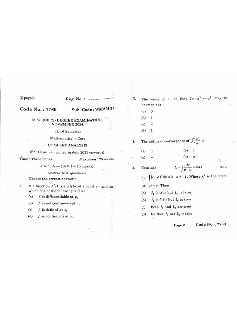 WMAM31 Complex Analysis | PDF