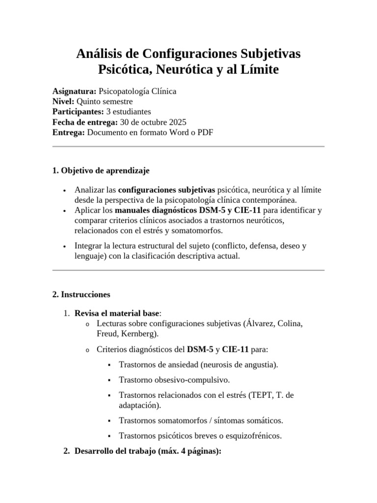 Análisis de Configuraciones Subjetivas en Psicopatología | PDF | Manual ...