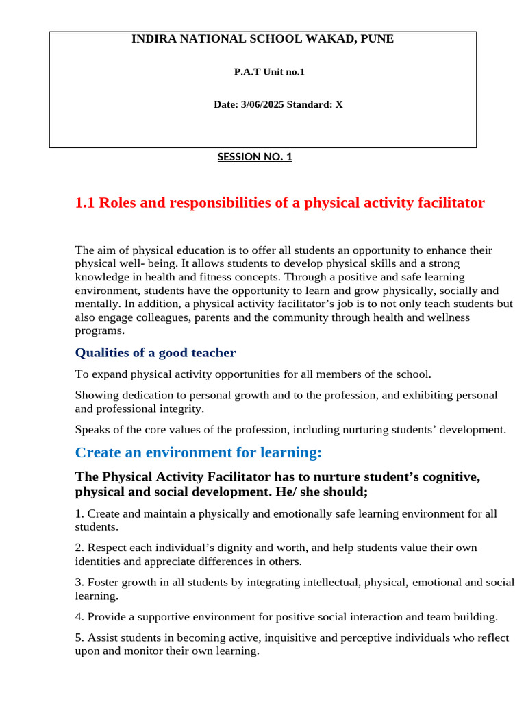 Class 10th PAT Unit-1 Notes 2025 | PDF | Teachers | Learning