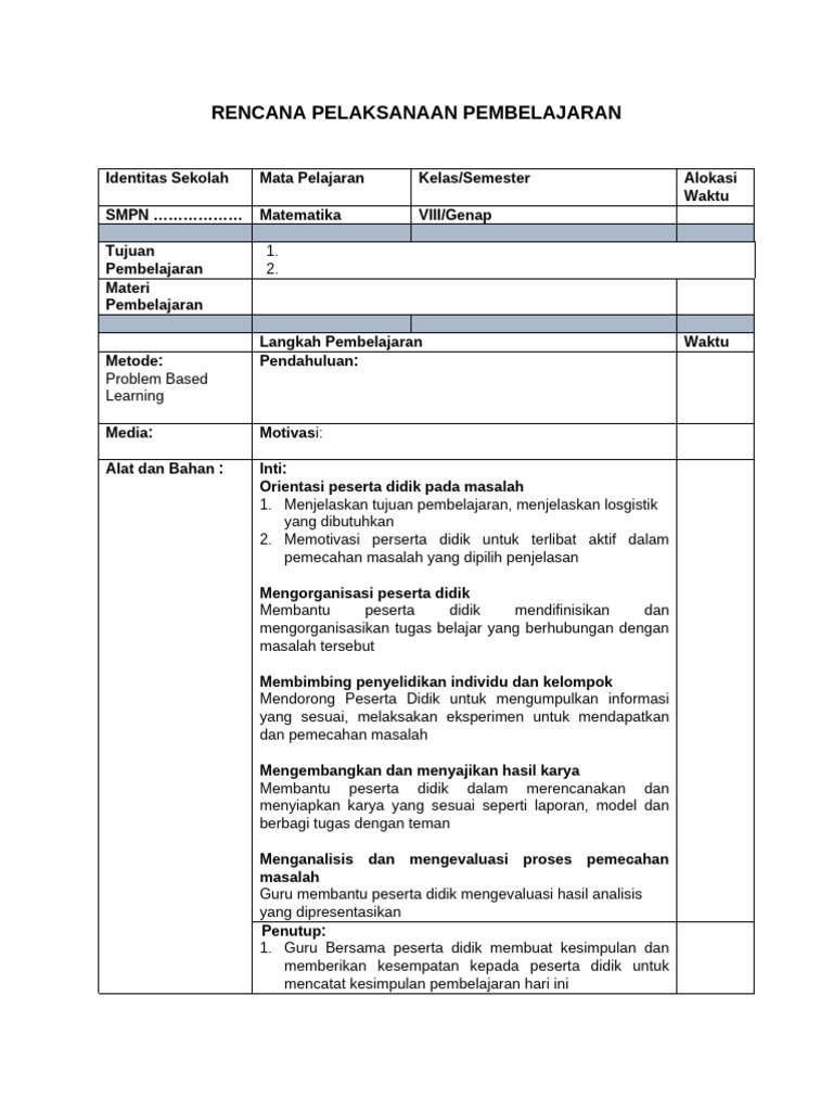 Rencana Pembelajaran Matematika SMP VIII | PDF