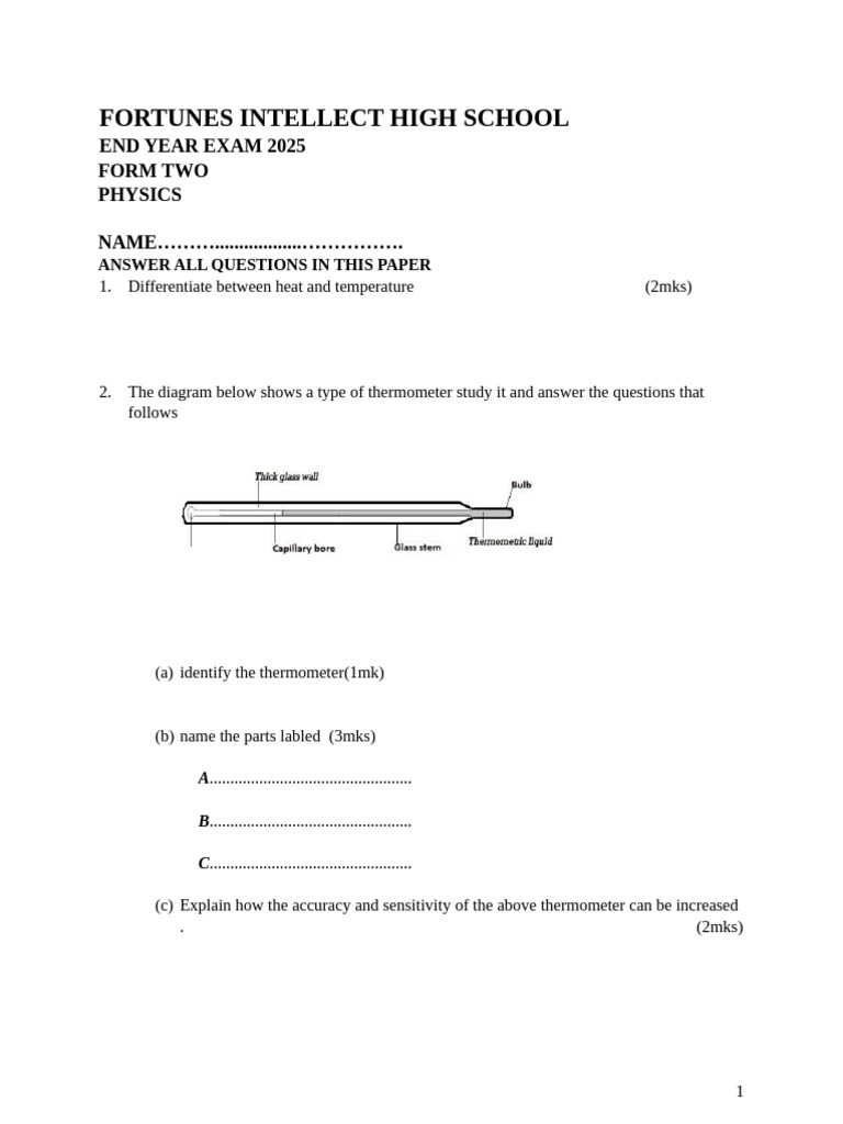 Form Two Physics Exam 2025 Guide | PDF | Force | Density