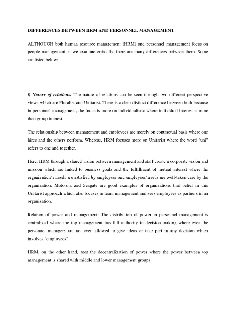 HRM vs Personnel Management Differences | PDF | Human Resource ...