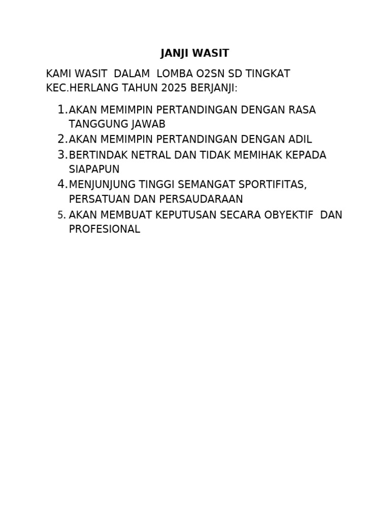 Janji Wasit dan Atlet O2SN 2025 | PDF