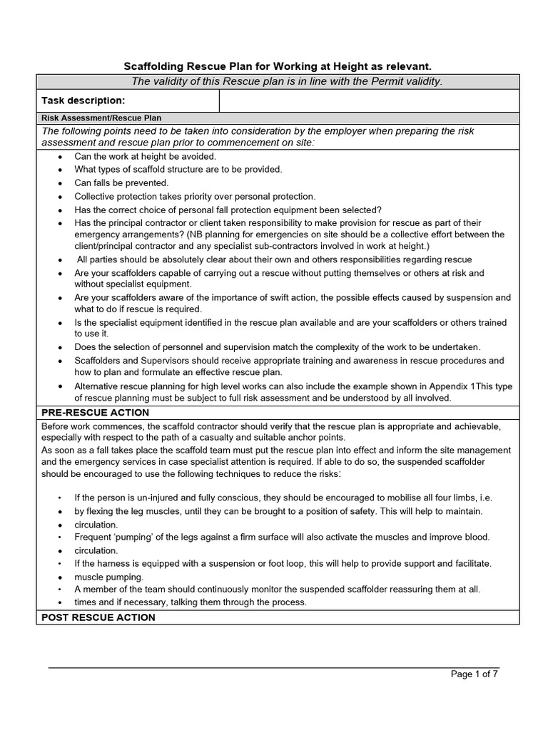 Scaffolding Rescue Plan Guidelines | PDF | Emergency | First Aid