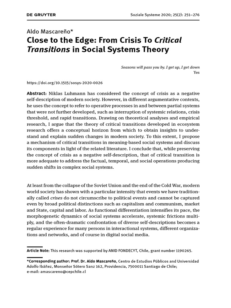 Critical Transitions in Social Systems | PDF | Ecological Resilience ...