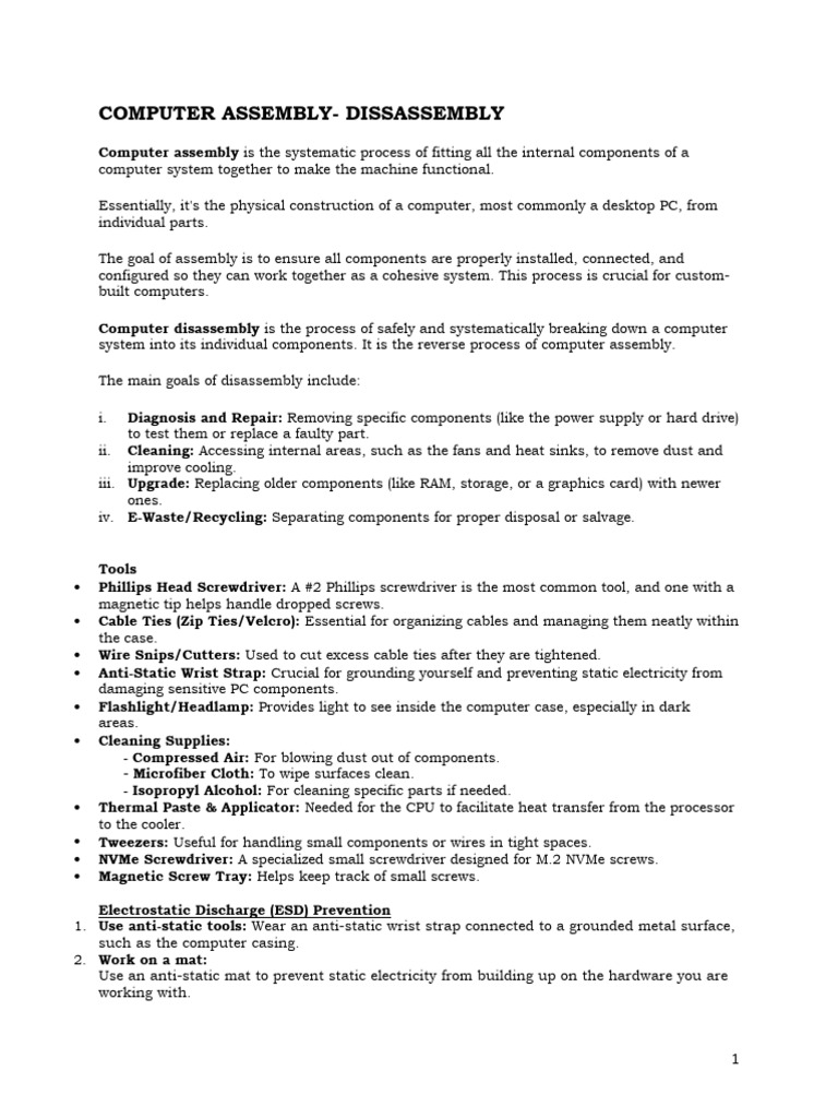 Computer Assembly and Disassembly Guide | PDF | Electrostatic Discharge ...