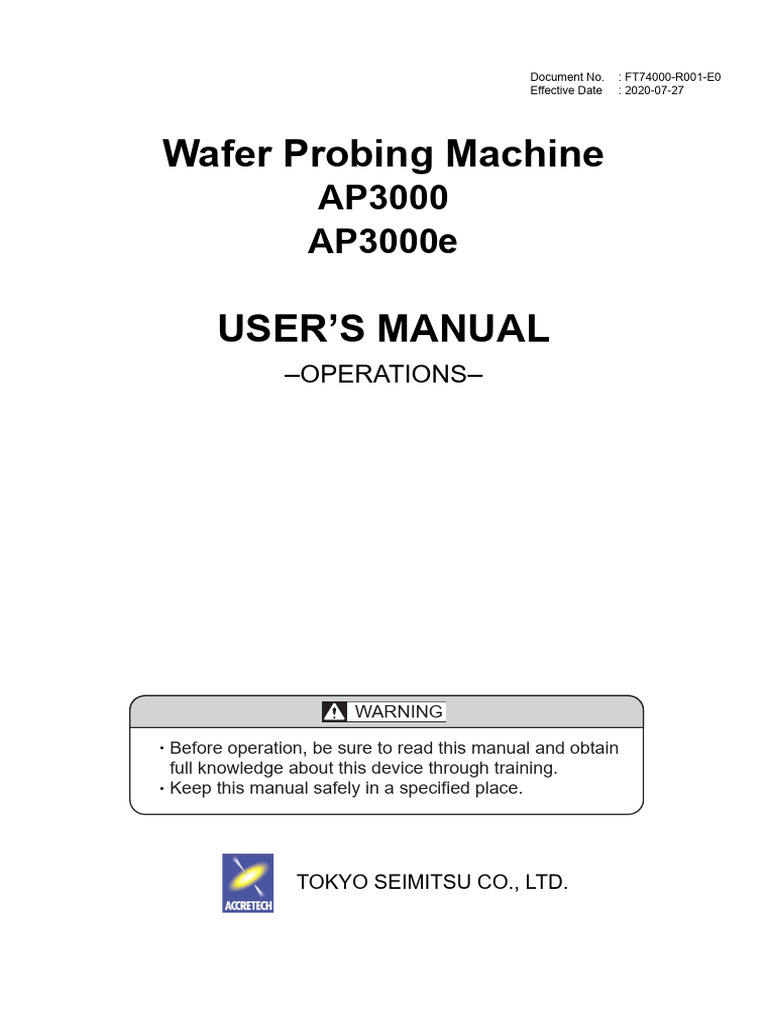 Wafer Probing Machine AP3000 Manual | PDF | Computer File