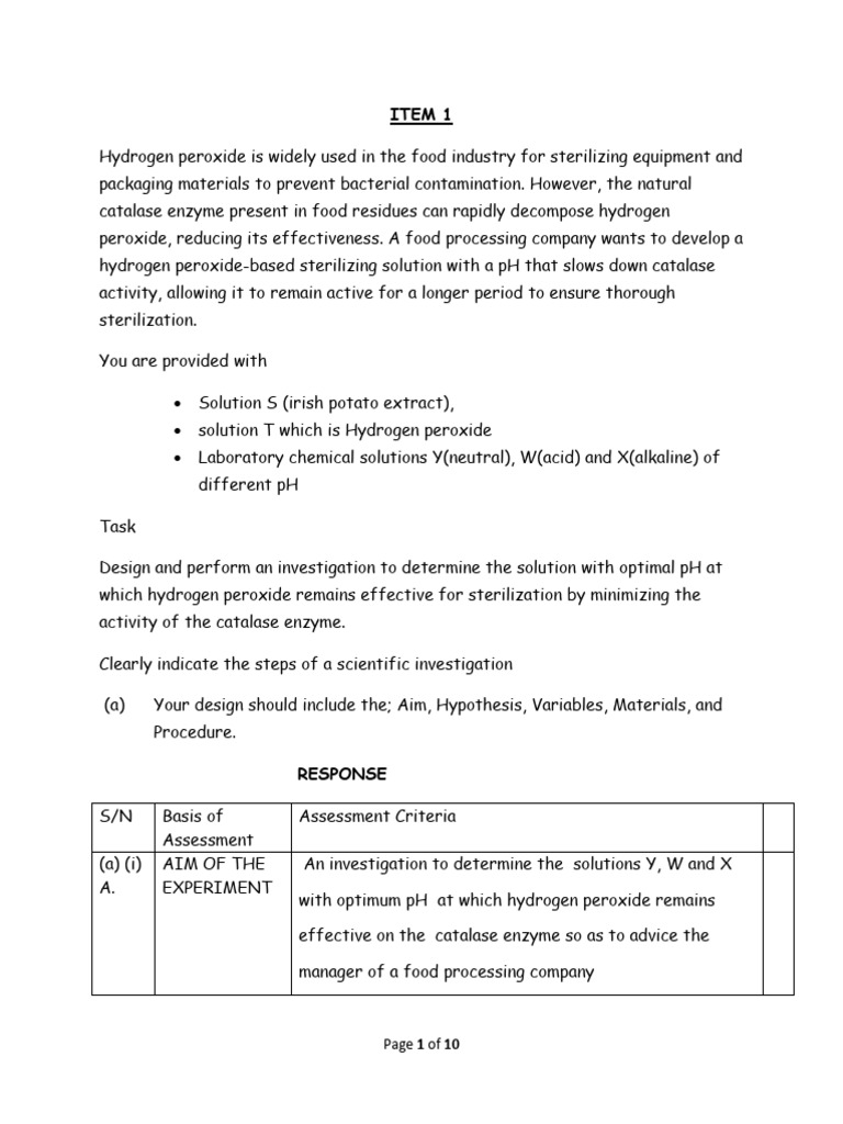 Optimal pH for Hydrogen Peroxide Sterilization | PDF | Catalase ...