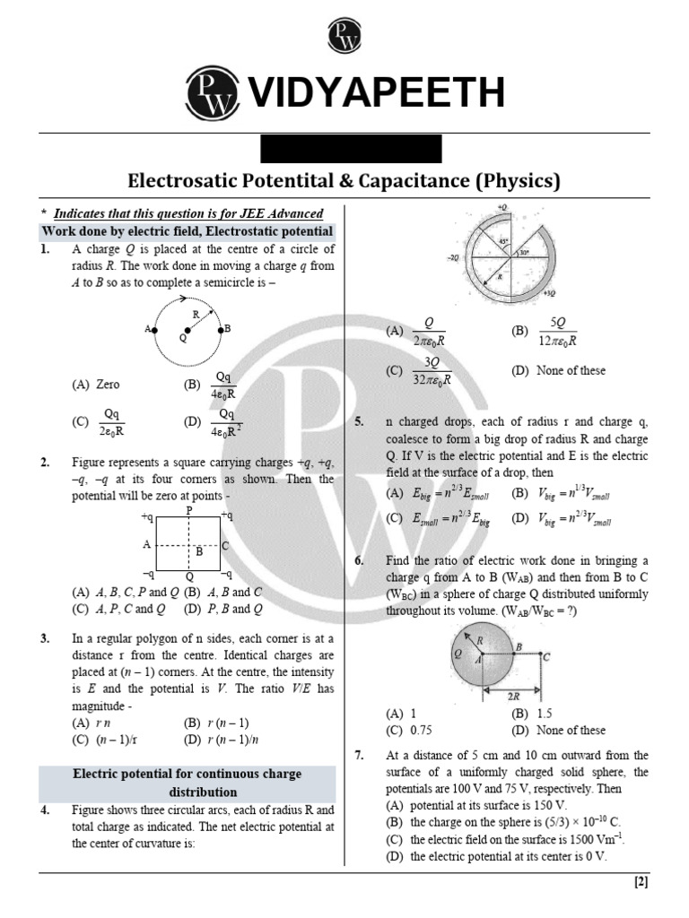 JEE Advanced Physics: Electrostatics Problems | PDF | Sphere | Electric ...