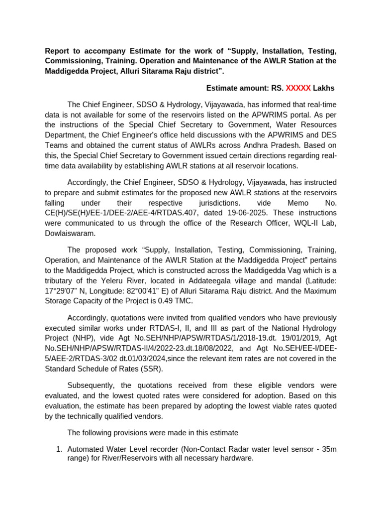 AWLR Station Installation Estimate Report | PDF | Information And ...