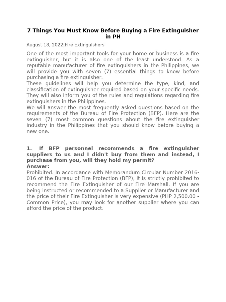 7 Things You Must Know Before Buying A Fire Extinguisher in PH PDF