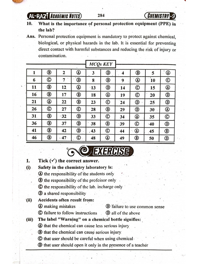 9th Class Chemistry Chapter 13 Exercises | PDF