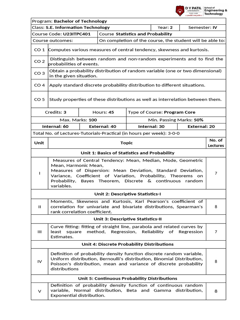 41 - U23ITPC401 - Statistics and Probability | PDF | Probability ...