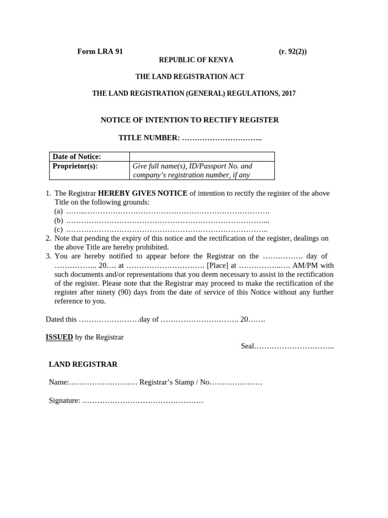 Notice of Intent to Rectify Register | PDF