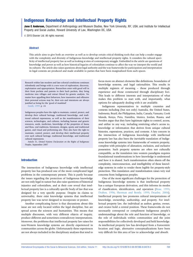 Indigenous Knowledge & Intellectual Property | PDF | Indigenous Peoples ...