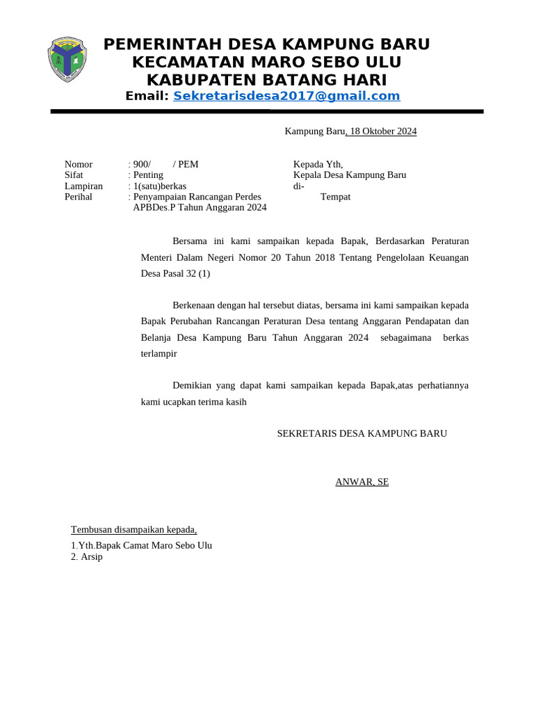 01.Surat Dari Sekdes Kepada Kades | PDF