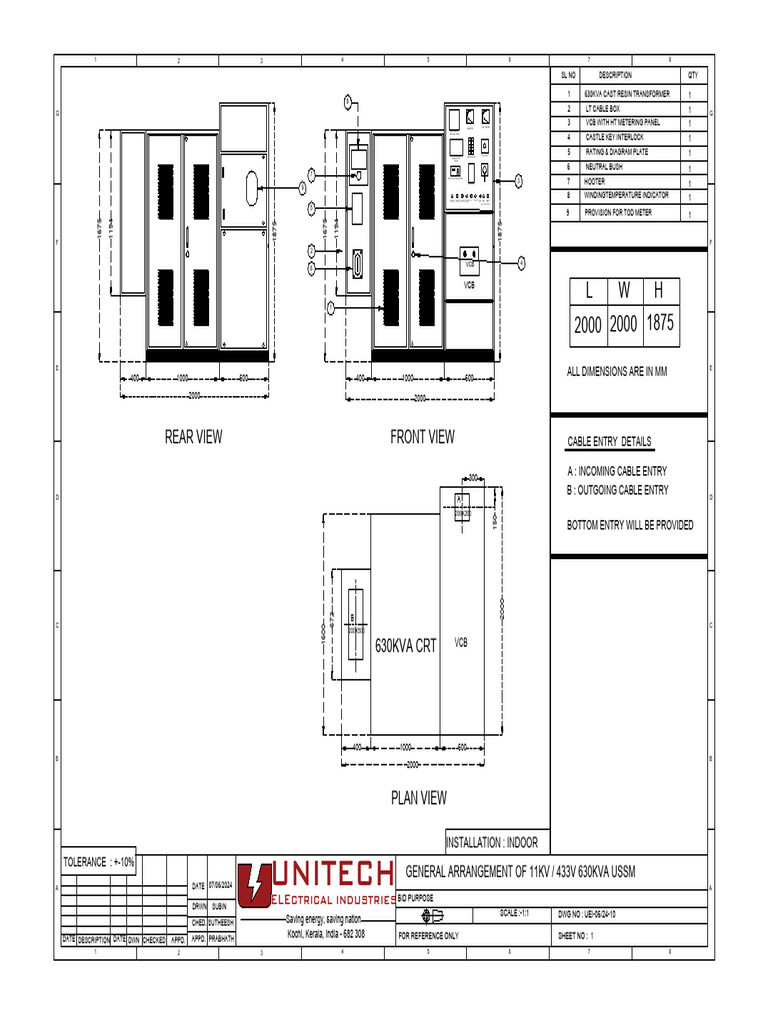 630KVA Transformer Installation Details | PDF | Electricity | Equipment