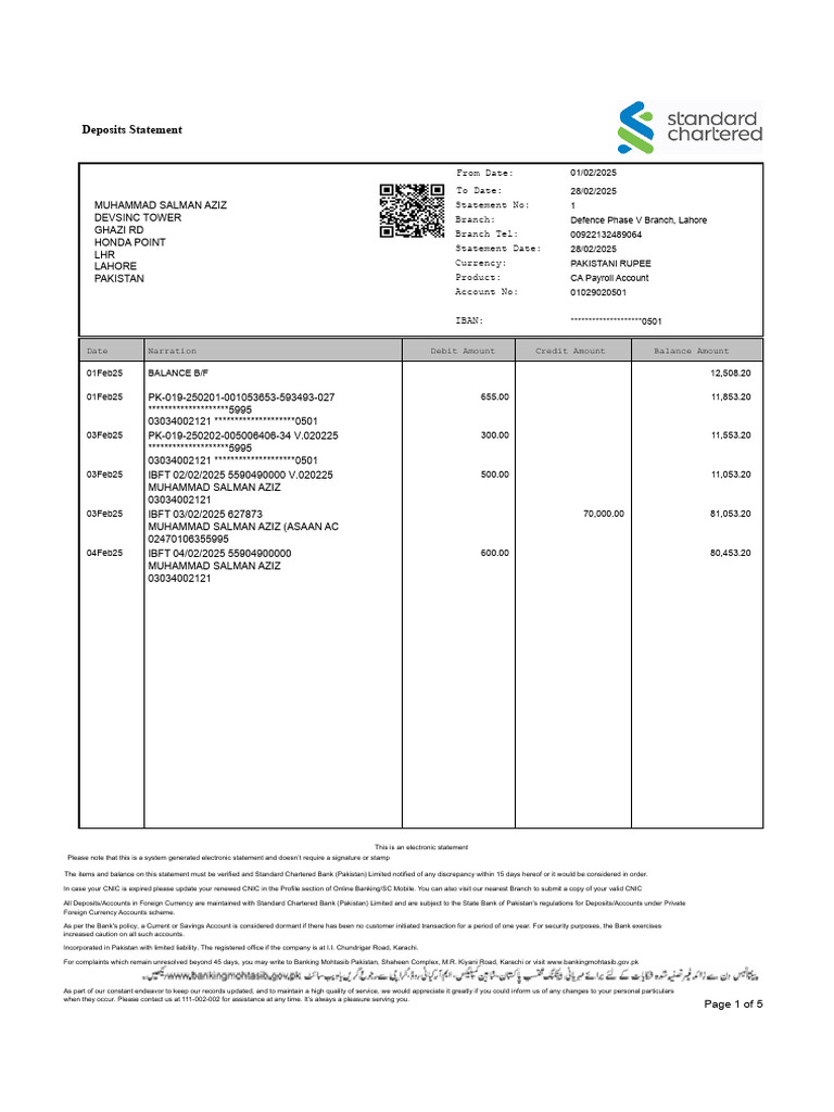 Standard Chartered Bank Statement Sample | PDF | Banks | Online Banking