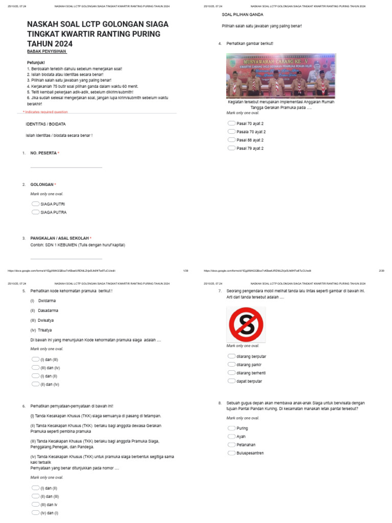 Soal LCTP Siaga 2024 Kwartir Puring | PDF