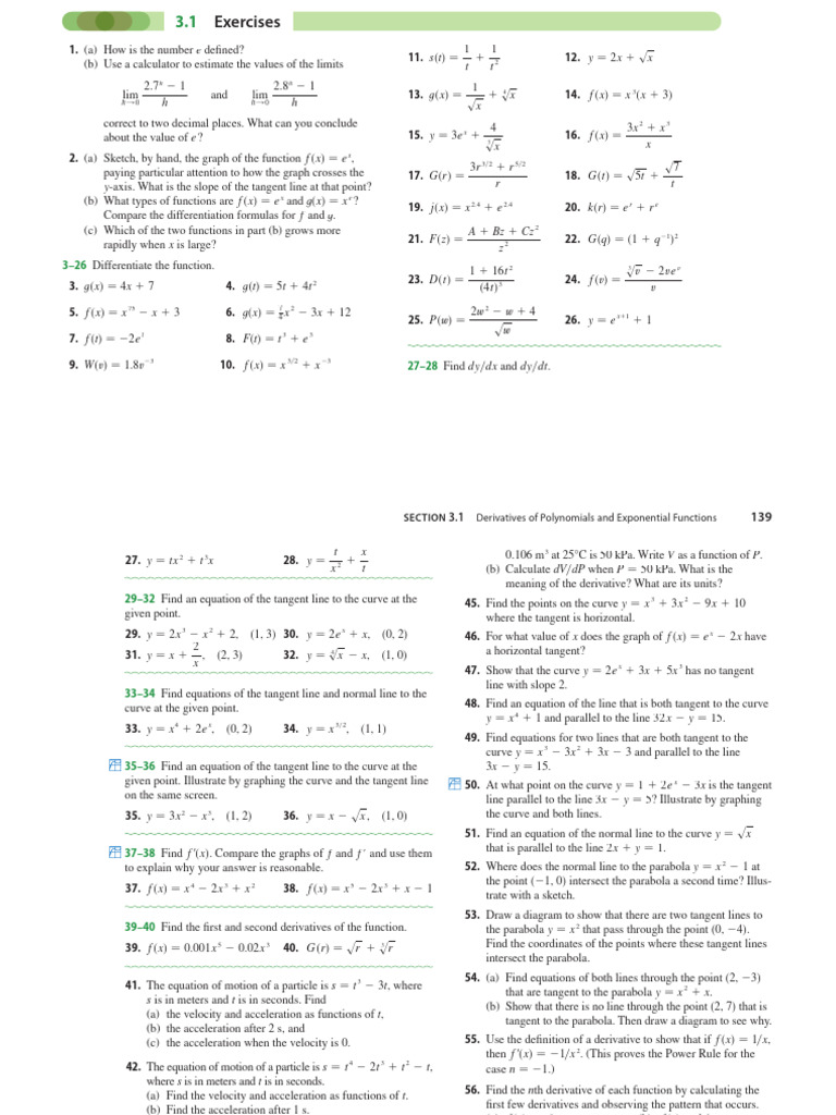 Derivatives and Tangent Lines Exercises | PDF | Tangent | Derivative
