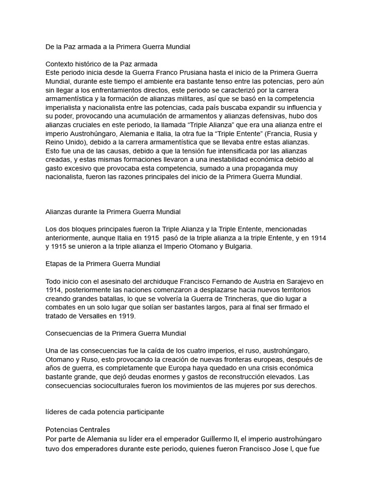 De La Paz Armada A La Primera Guerra Mundial | PDF | Primera Guerra ...