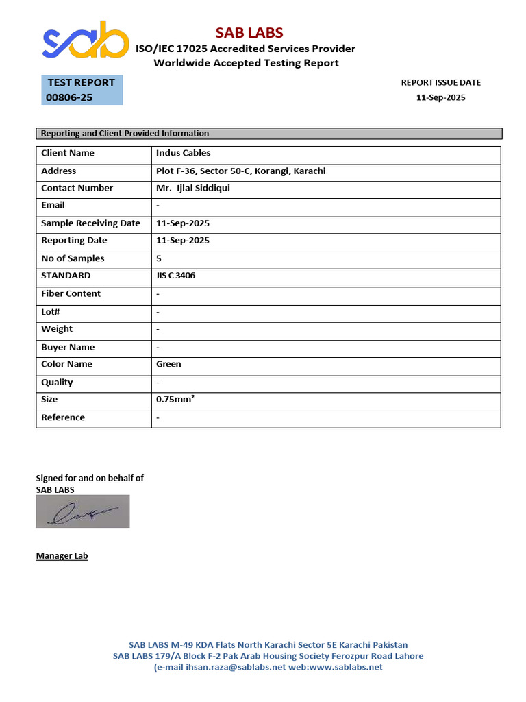 SAB Labs Industrial Testing Report | PDF | Karachi