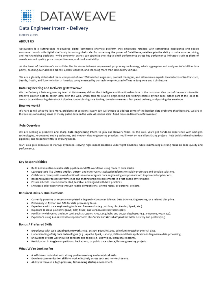 Data Engineer Intern - Delivery - 2025 | PDF | Analytics | Data