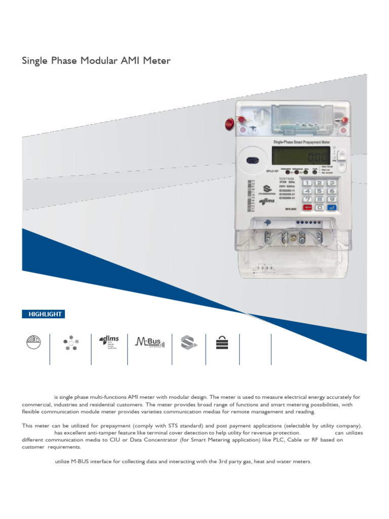 Single Phase Modular AMI Meter DDMS758 | PDF | Mains Electricity ...