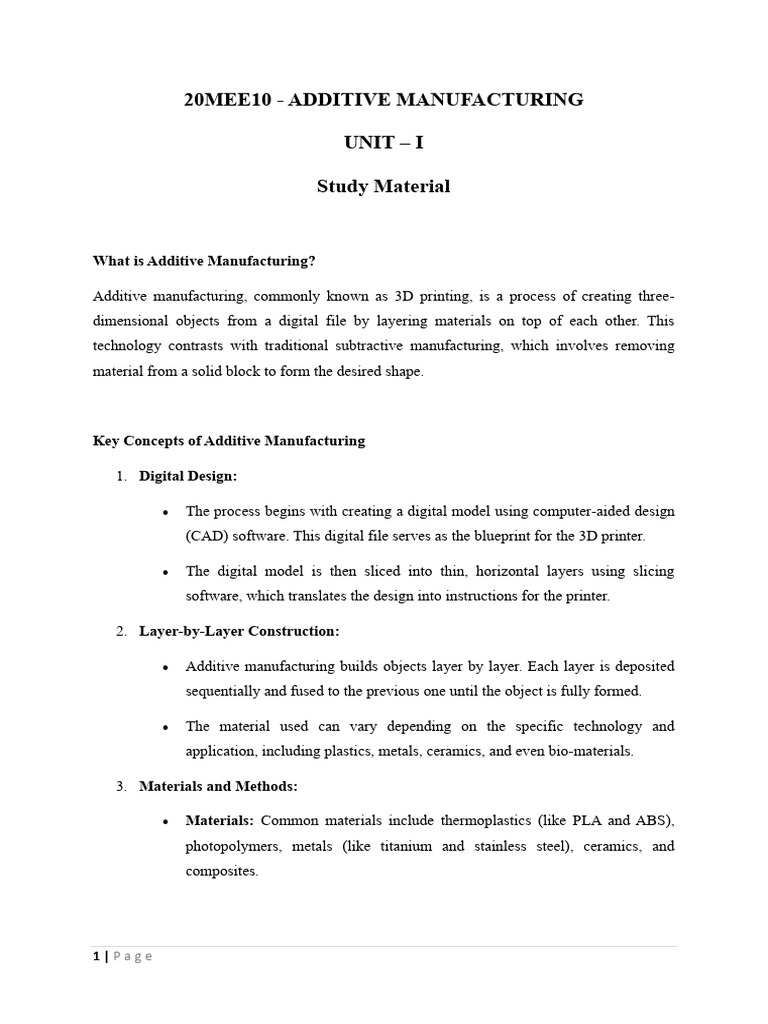 Additive Manufacturing Overview Guide | PDF | 3 D Printing | Mechanical ...
