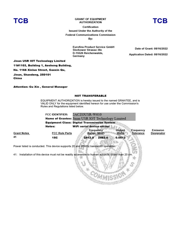 FCC Equipment Authorization for WiFi Device | PDF