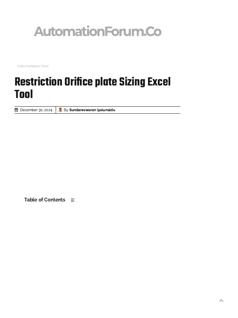 Restriction Orifice Sizing Excel Tool | PDF | Flow Measurement ...