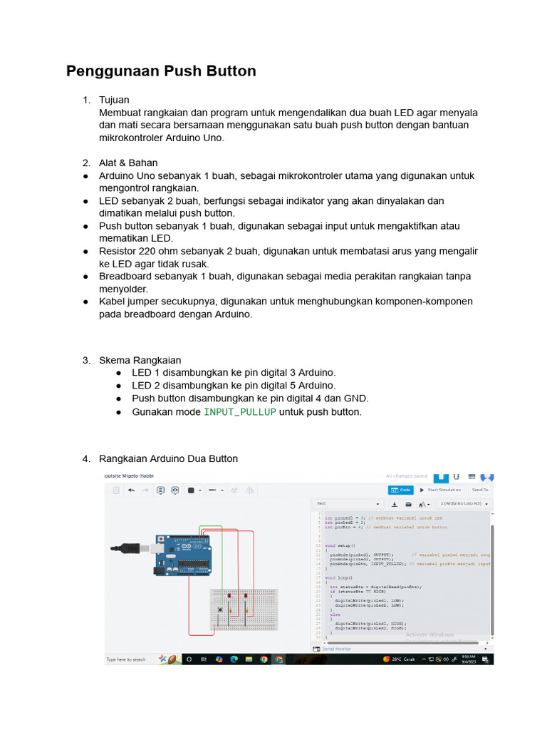 Kontrol LED dengan Push Button Arduino | PDF
