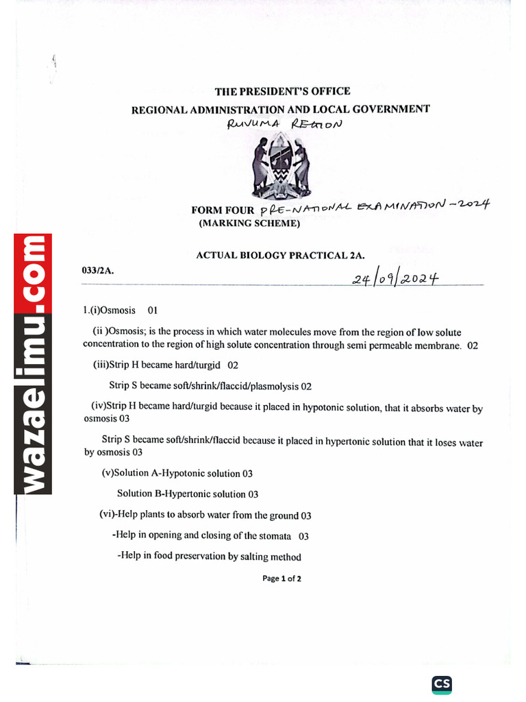 Biology 2a, 2b and 2c Ms | PDF