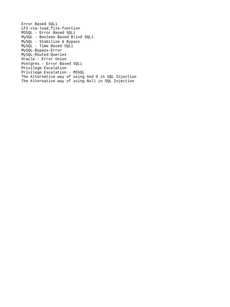 SQL Injection Techniques and Privilege Escalation | PDF