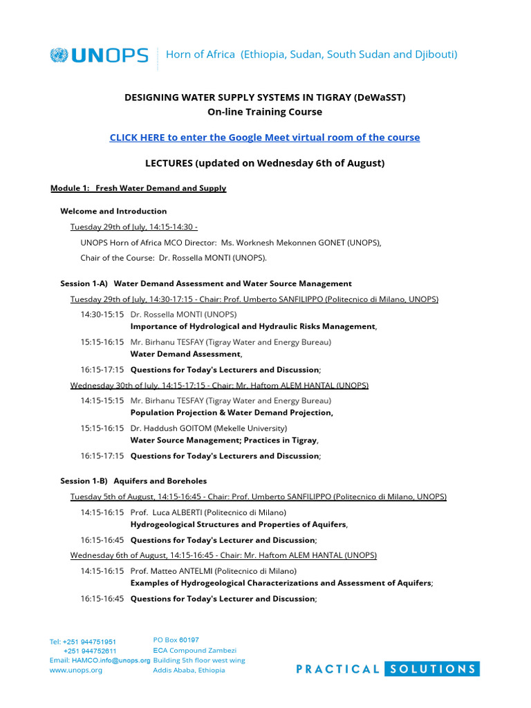Designing Water Supply Systems in Tigray - LECTURES Updated On 6th of ...