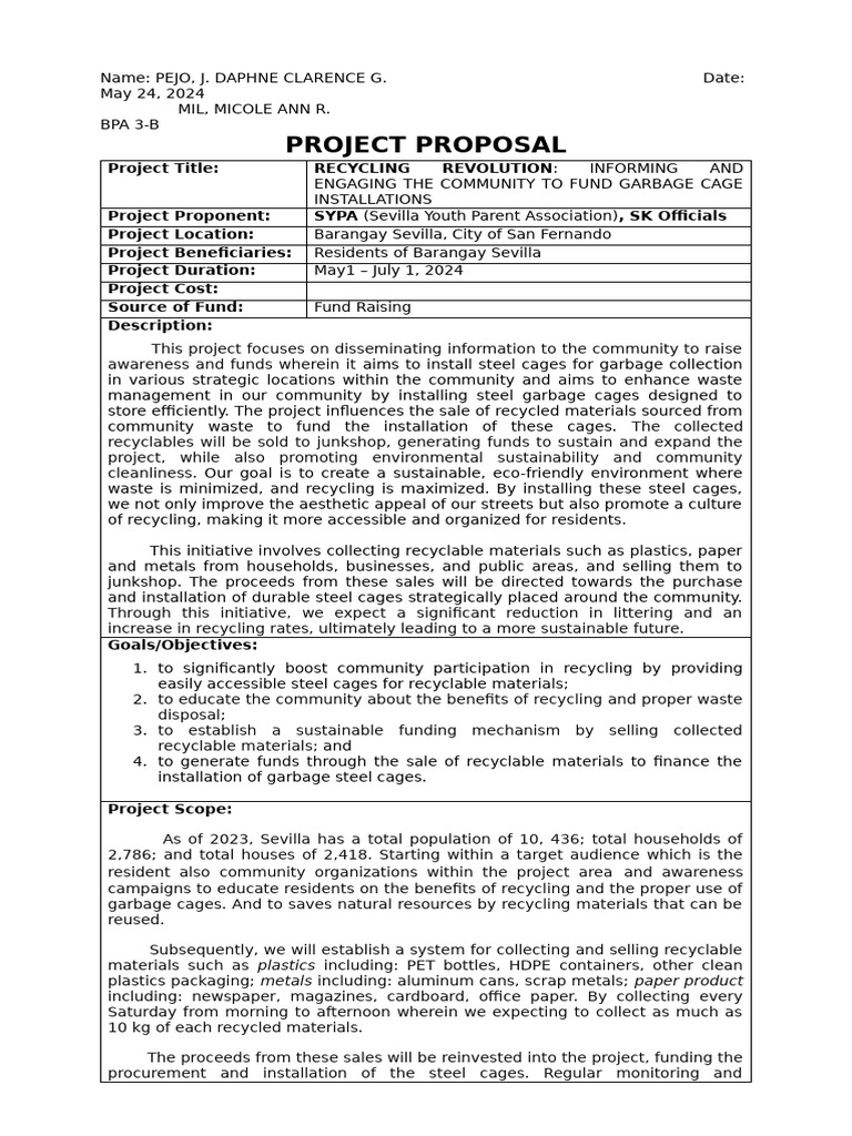 Community Recycling Initiative Proposal | PDF | Recycling | Waste