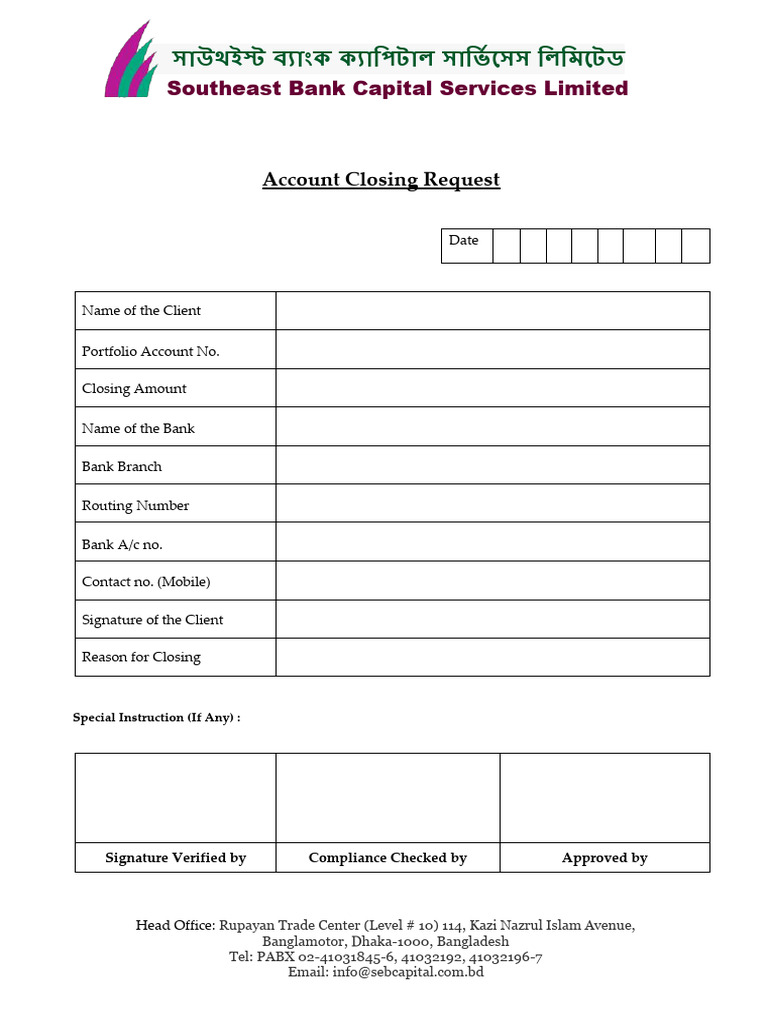 Account Closing Request Form1681277436 | PDF