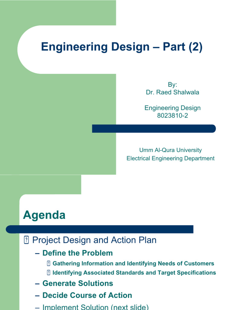 Engineering Design (8023810-2) - Slides 6 (Eng. Design Part 2) | PDF