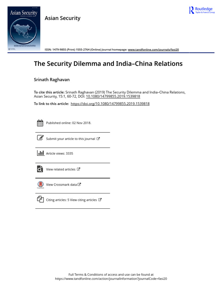 The Security Dilemma and India China Relations | PDF | International ...