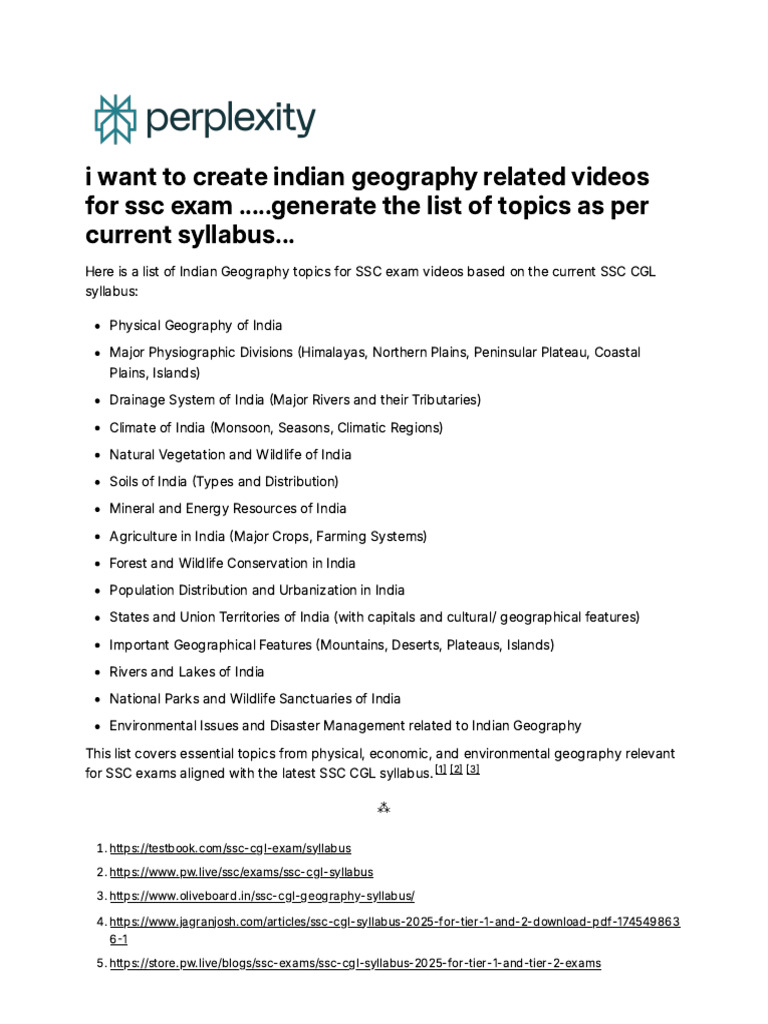 Indian Geography Topics for SSC CGL | PDF