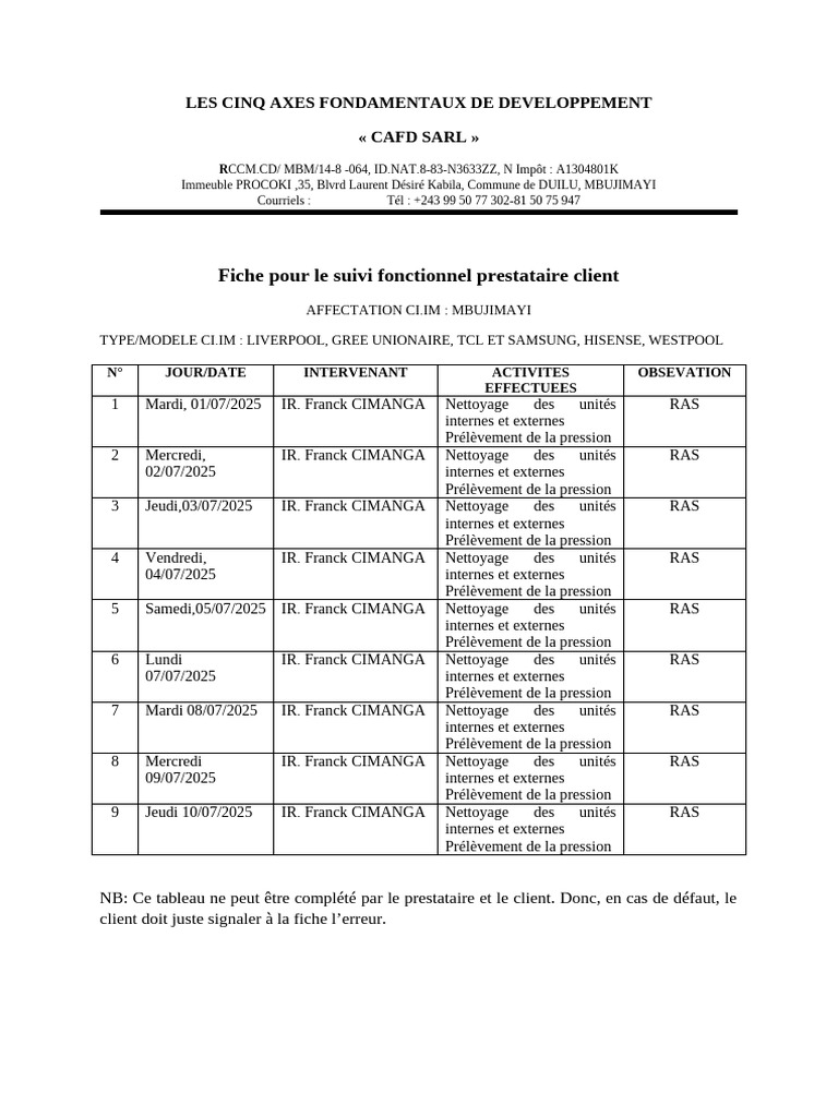 Rapport d'entretien des systèmes de climatisation | PDF