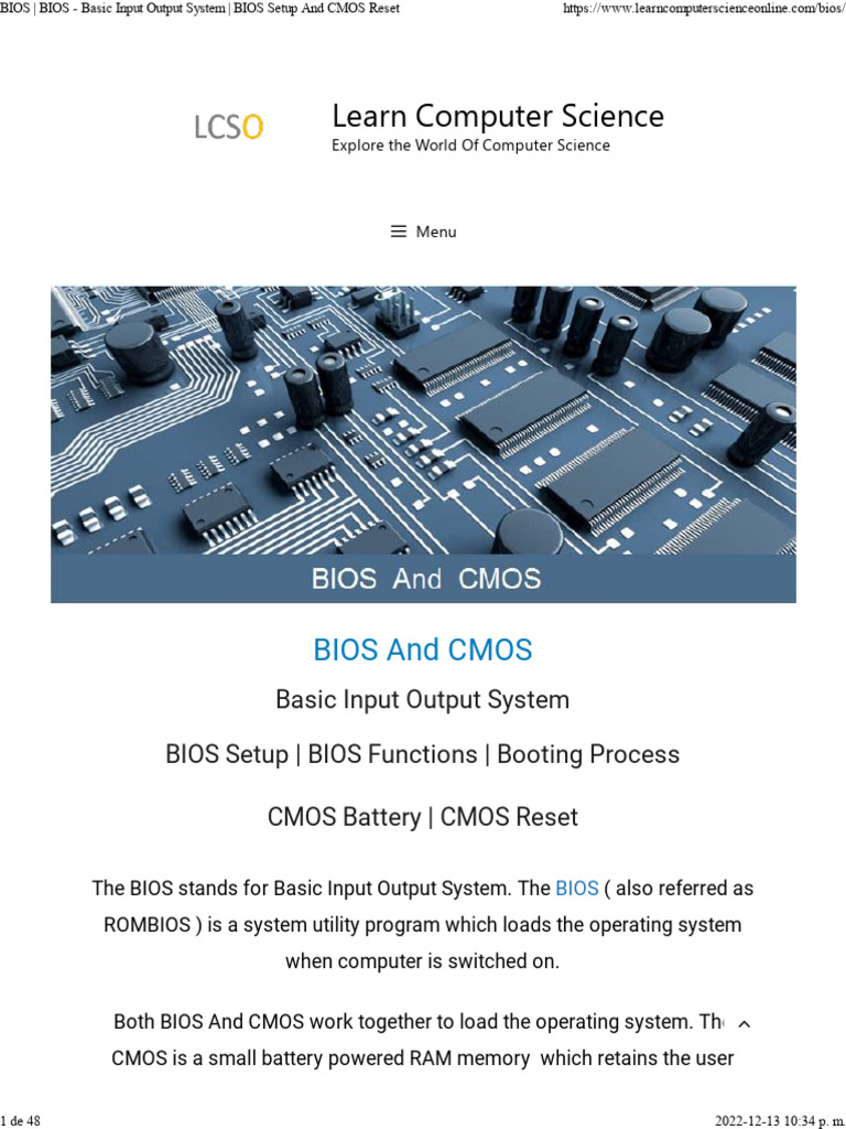 BIOS BIOS - Basic Input Output System BIOS Setup and CMOS Reset | PDF ...