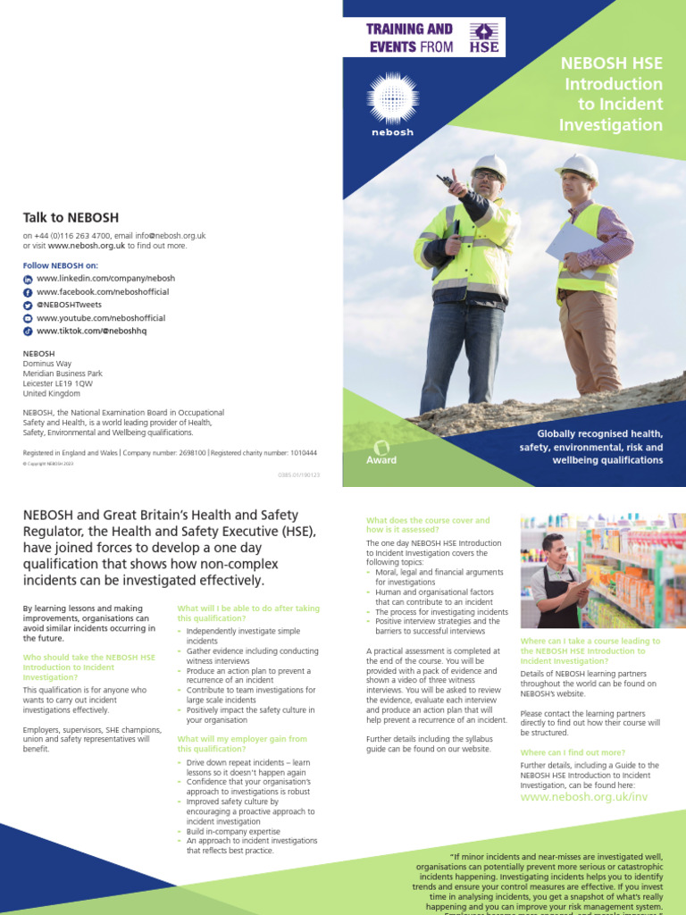 NEBOSH HSE Incident Investigation Guide | PDF | Safety