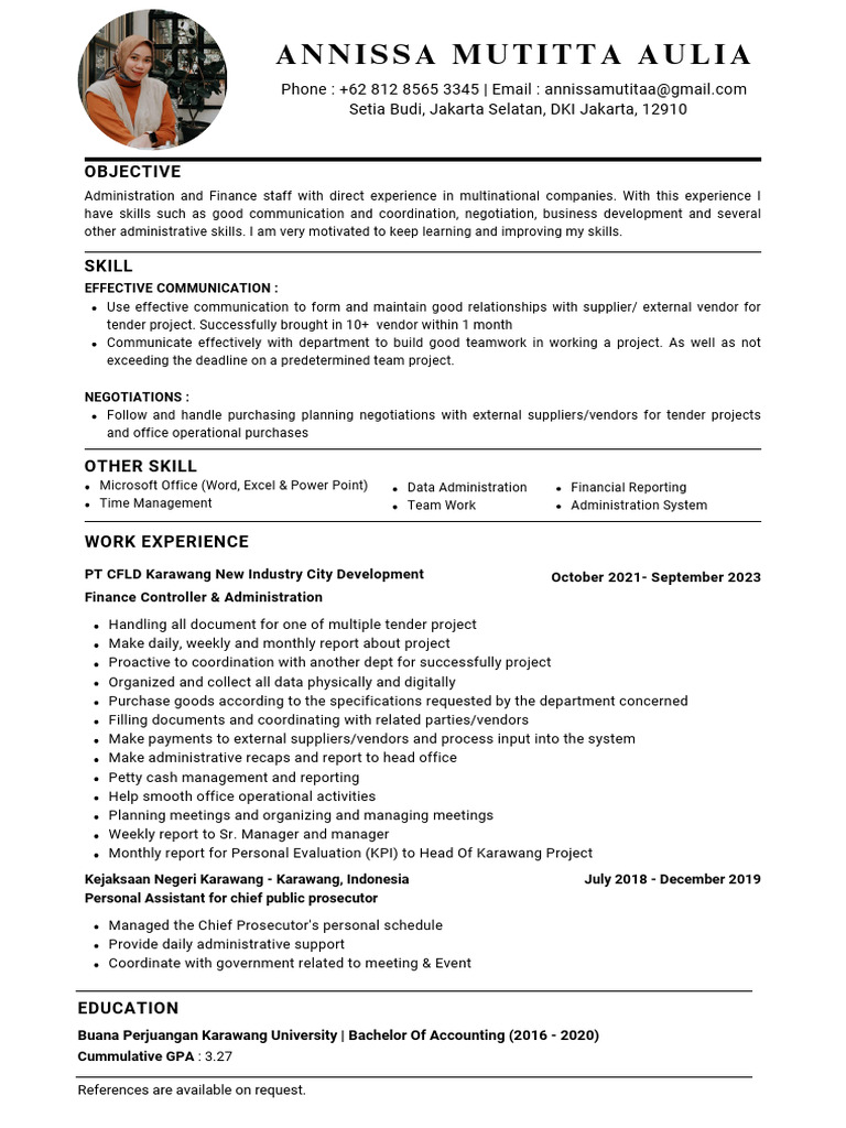 Curriculum Vitae - Annissa Mutitta Aulia | PDF | Business | Communication