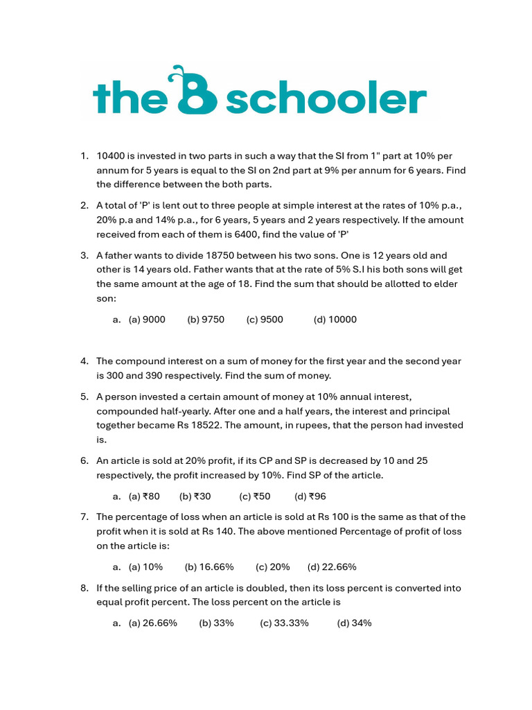 Simple and Compound Interest Problems | PDF | Interest | Prices